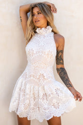 Empress High Neck Open Back Lace Dress White